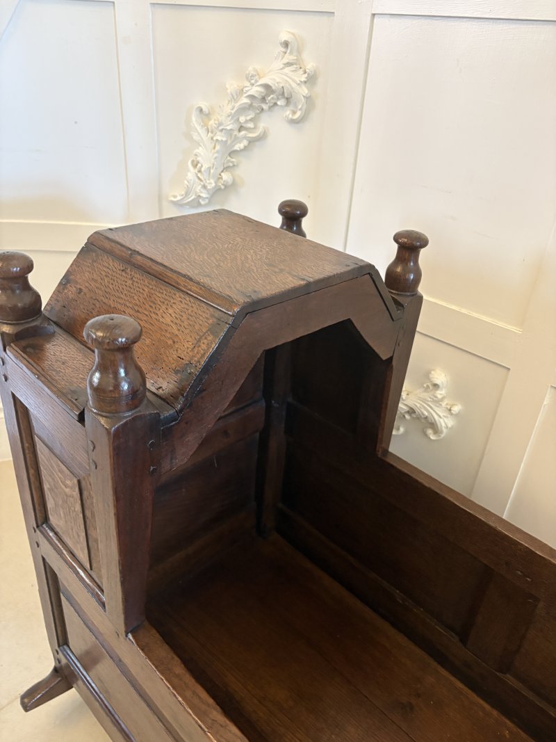 Antique William and Mary Quality Oak Panelled Rocking Crib - Image 5